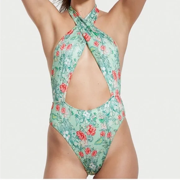 VICTORIA'S SECRET Wrap Halter One-Piece
Swimsuit in teal floral print Size M NEW - Picture 1 of 5